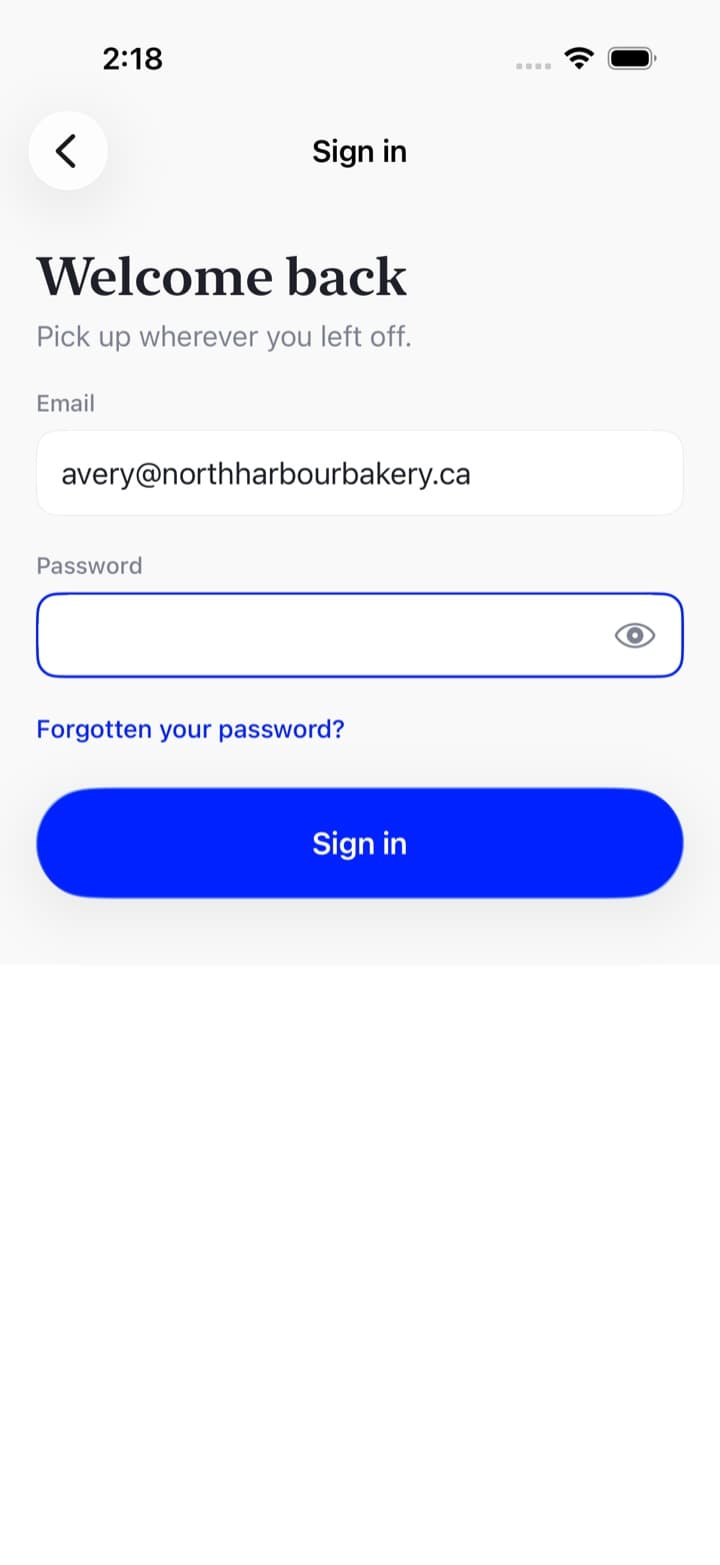 The Spark app sign-in screen with email and password fields and a Sign in button.